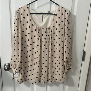 Dress Barn Beige Blouse with Black Polka Dots